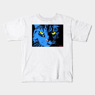 ANGRY CAT POP ART - BLUE YELLOW BLACK Kids T-Shirt